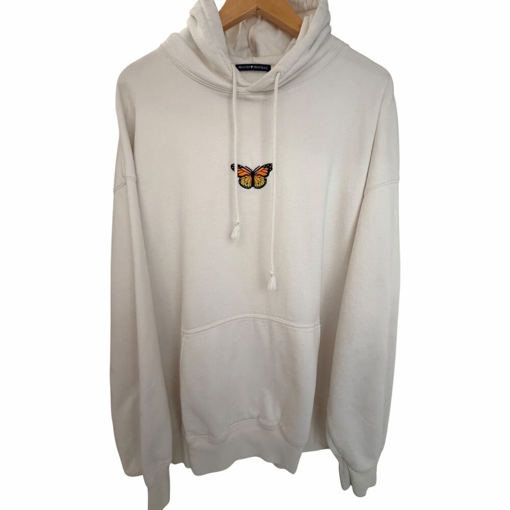 Brandy Melville White Monarch Butterfly Embroidered Hoodie